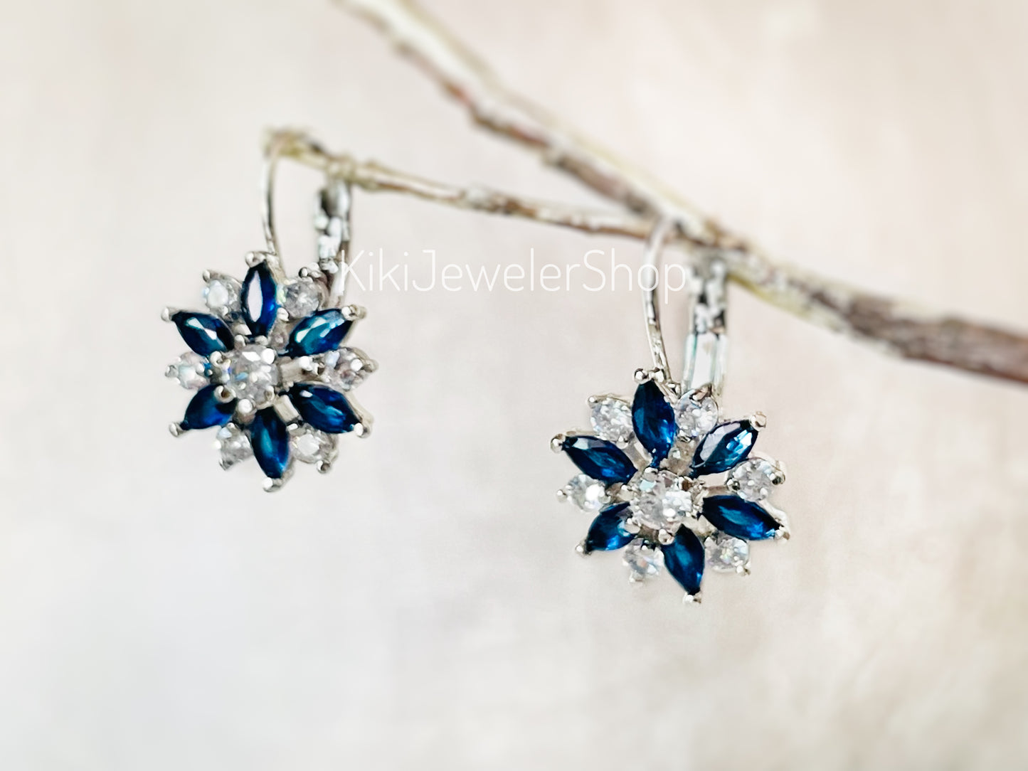 Pink+White Sapphire Snowflake Flower Leverback Earrings