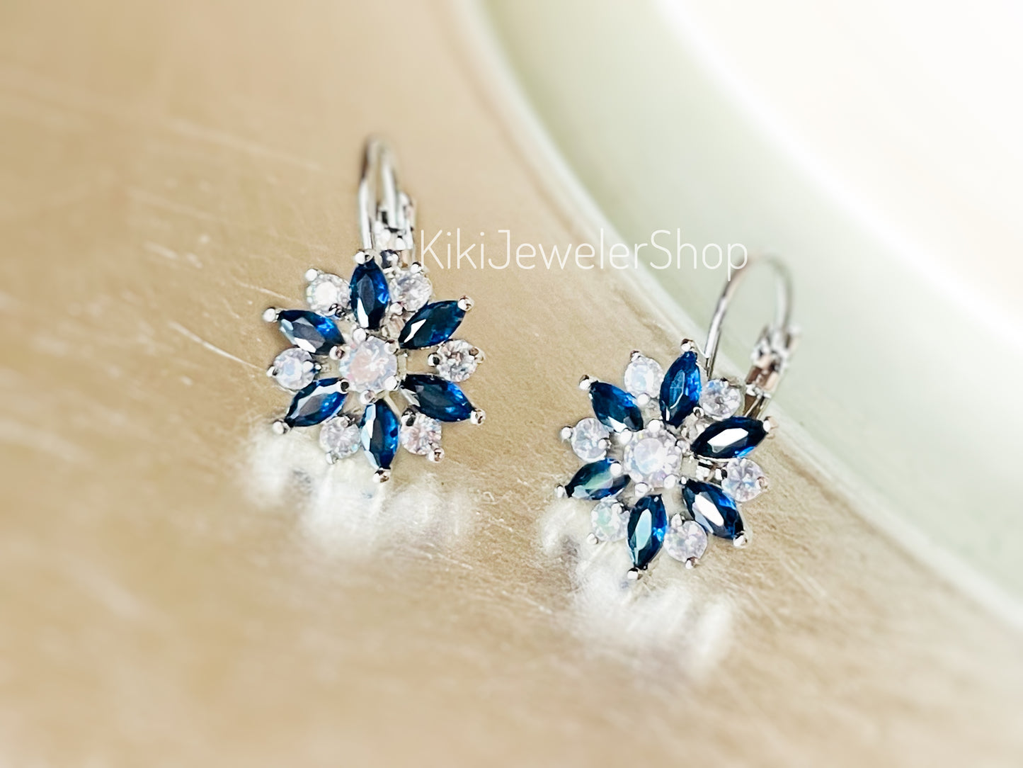 Pink+White Sapphire Snowflake Flower Leverback Earrings