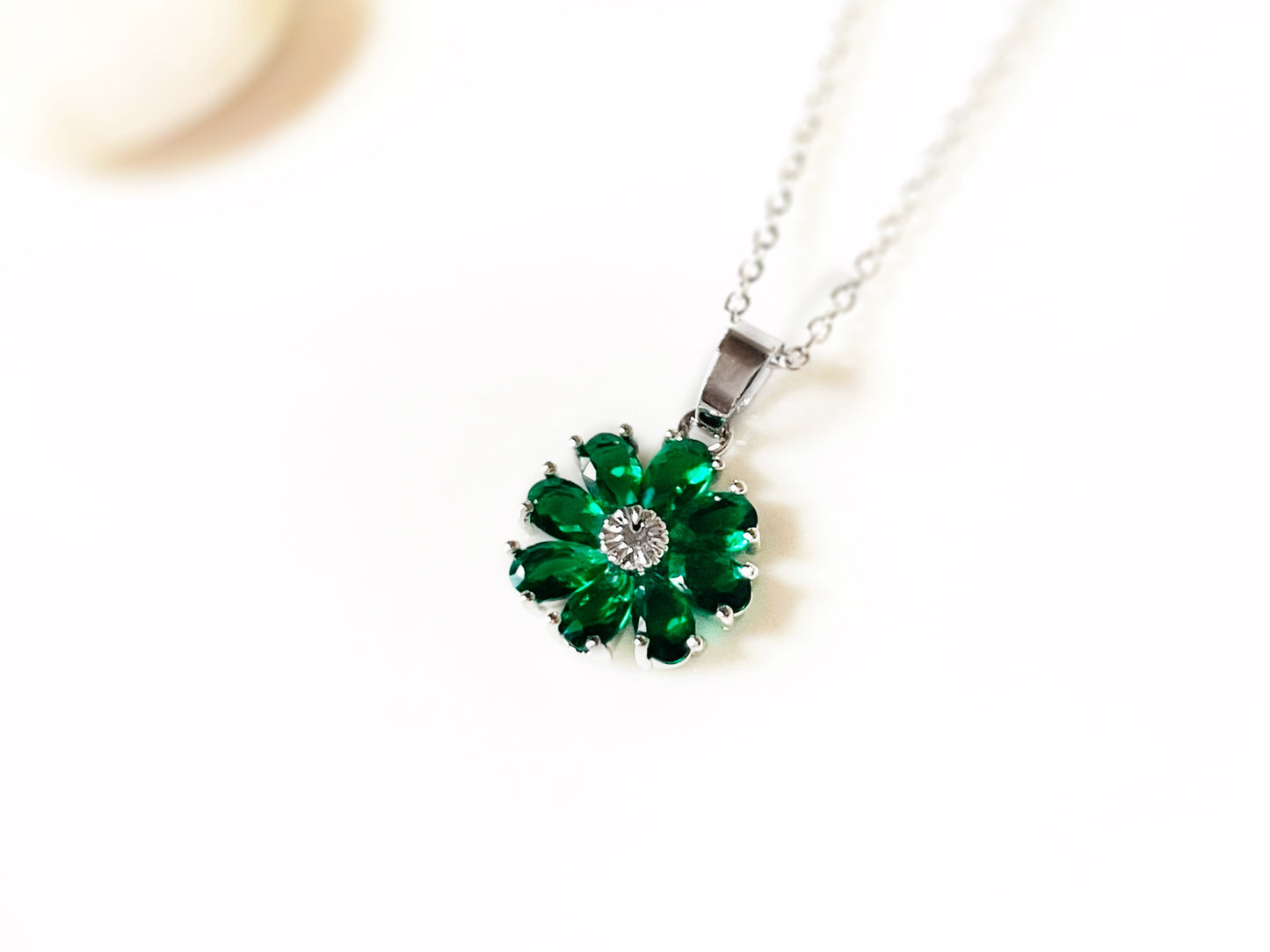 Daisy flower charm necklace, sapphire flower pendant