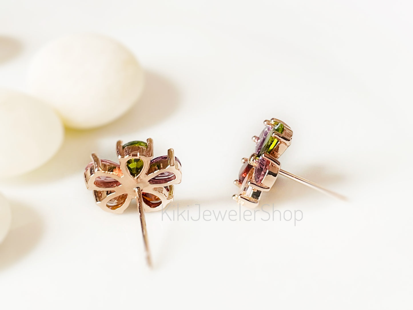 Light amethyst flower stud earrings studs, lilac purple gemstone flower studs