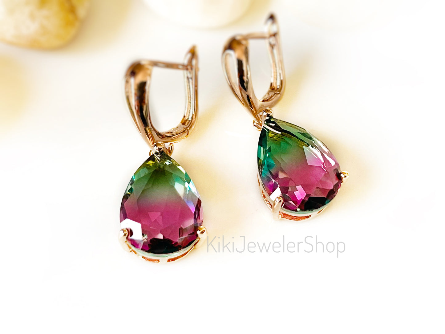 Large bicolor imperial topaz dangles RG