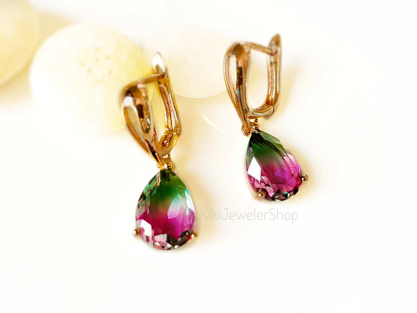 Watermelon tourmaline dangles WG