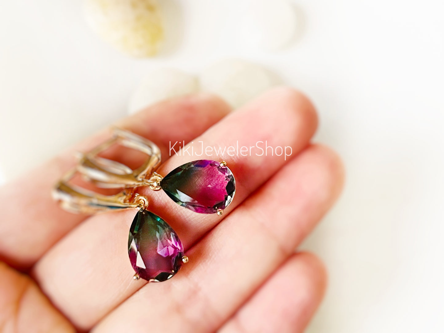 Watermelon tourmaline dangles WG