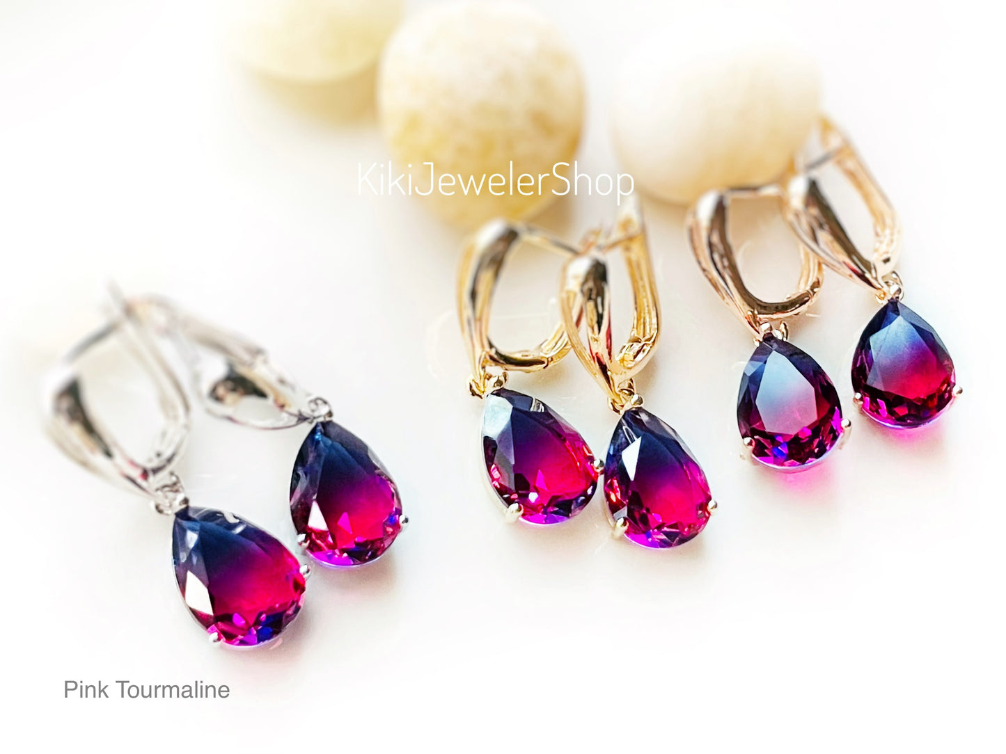 Watermelon tourmaline dangles WG