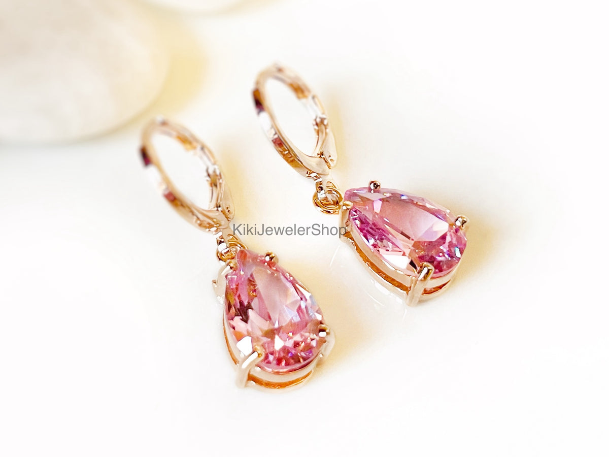 Small Pink Sapphire Teardrop Dangles