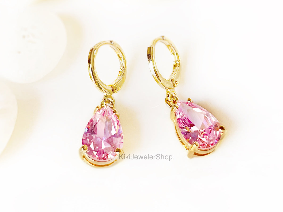 Small Pink Sapphire Teardrop Dangles