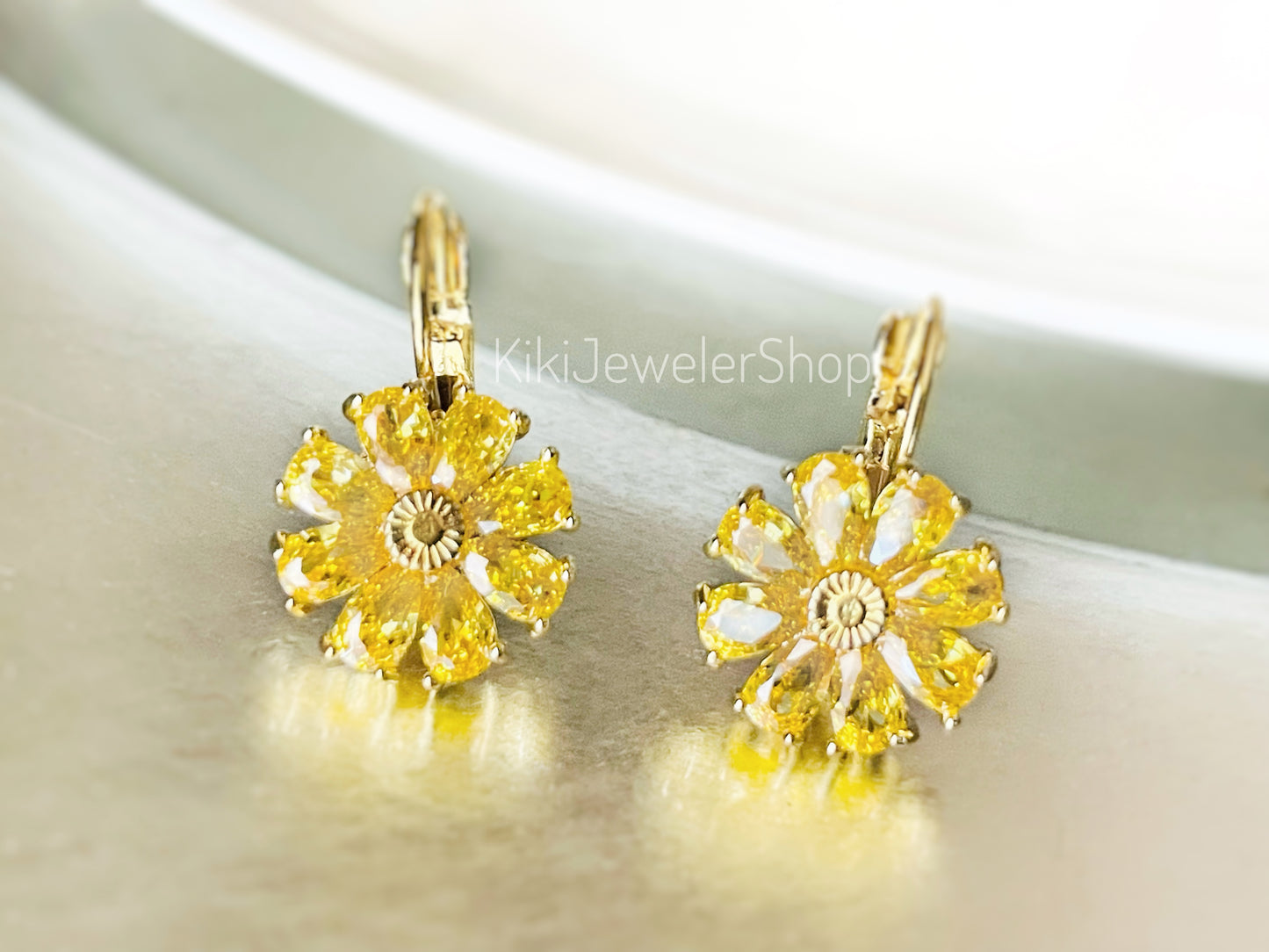 Citrine Daisy Flower 2pc Jewelry Set Gold filled