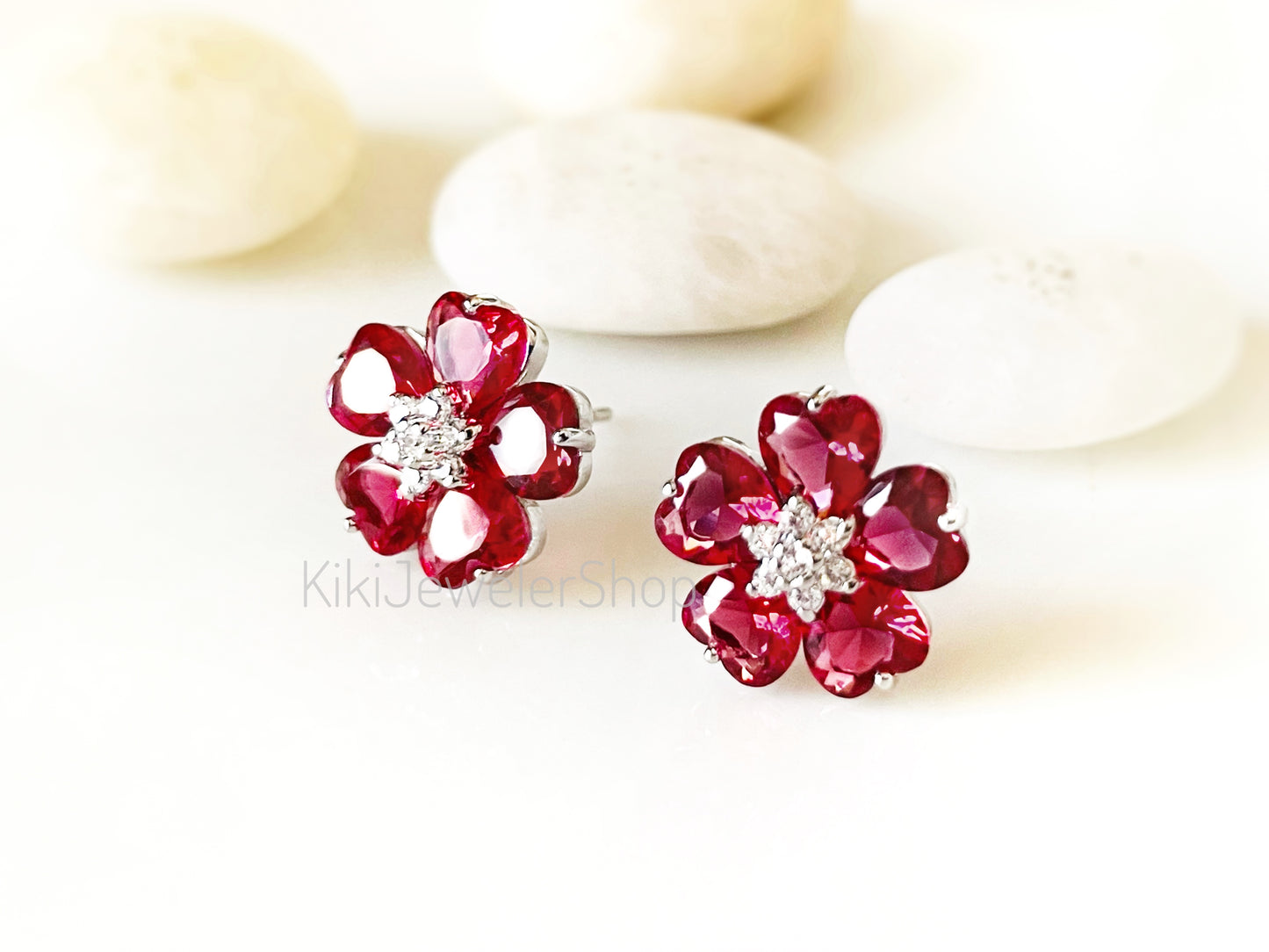 Pink Tourmaline Double Flower Studs