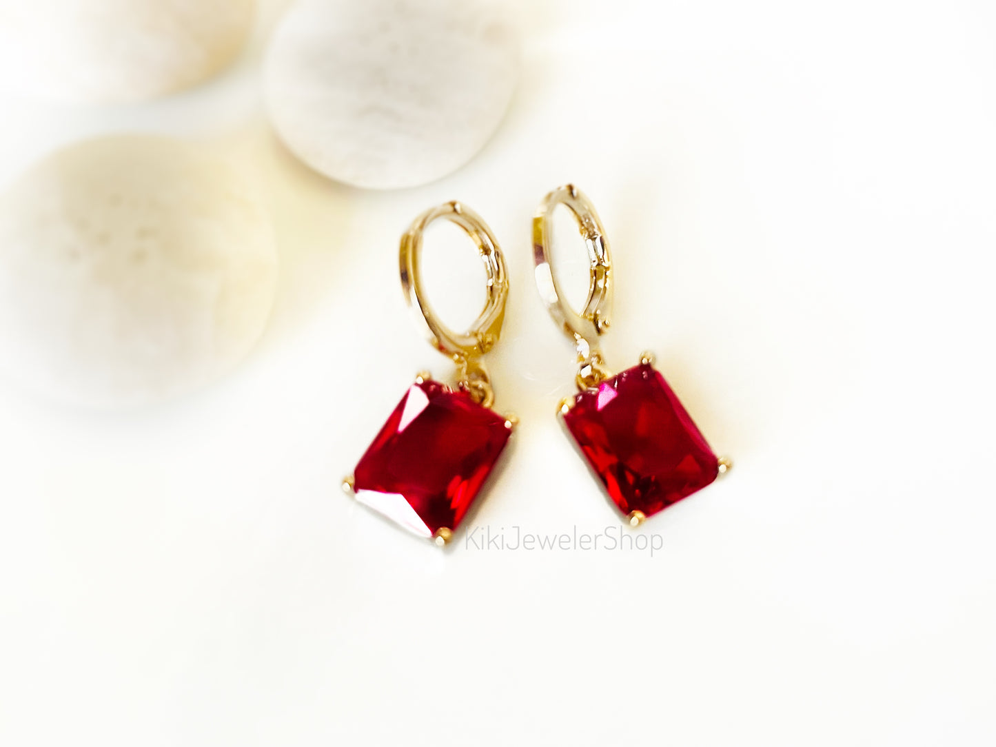 Small emerald cut ruby 2pc jewelry set