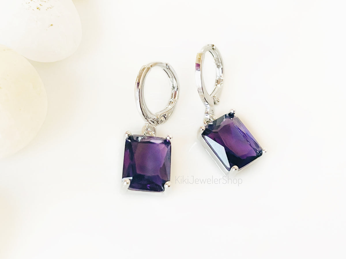Small Amethyst Emerald Cut Jewelry Set