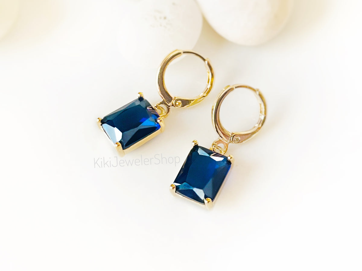 Small Blue Sapphire Emerald CutJewelry Set
