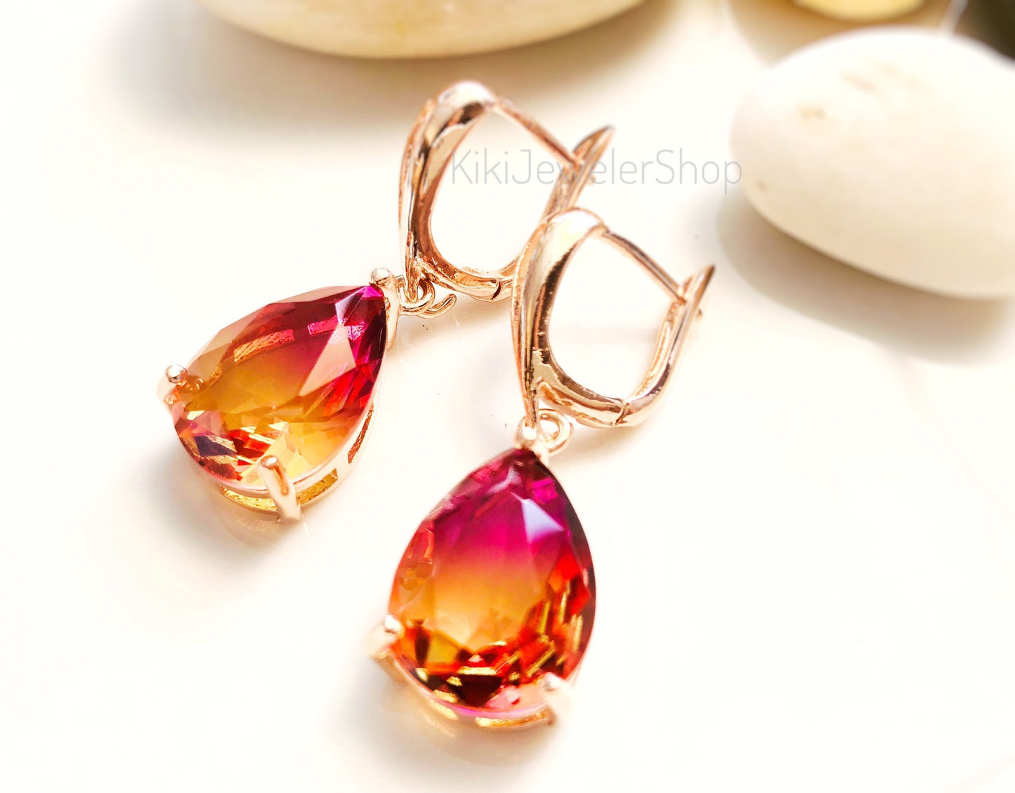 Large bicolor imperial topaz dangles RG
