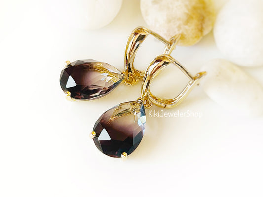 Large bicolor black tourmaline dangles gold