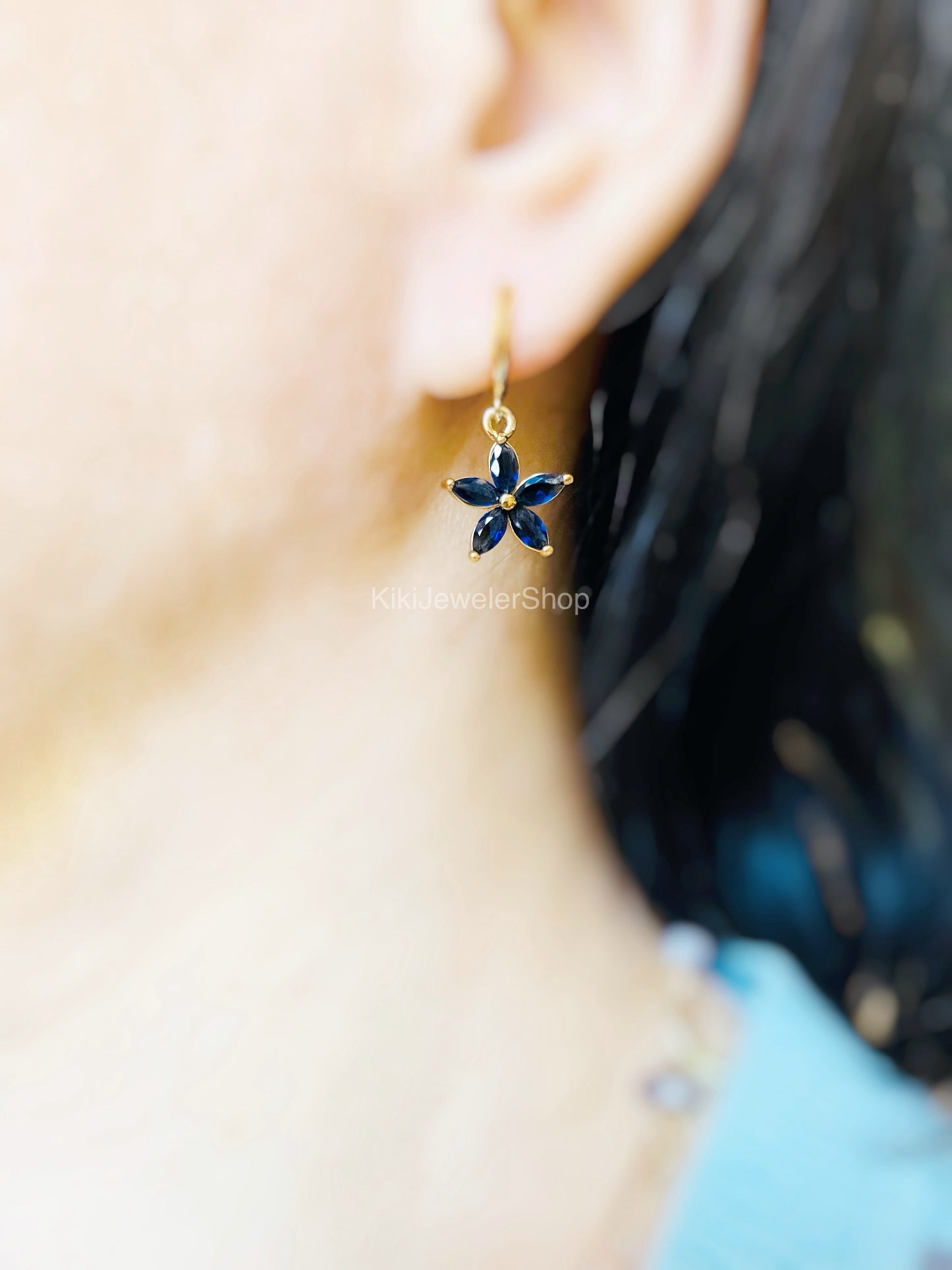 Ruby Flower Dangle Earrings