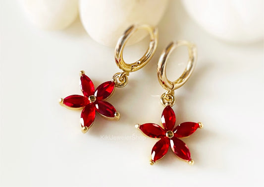 Ruby Flower Dangle Earrings