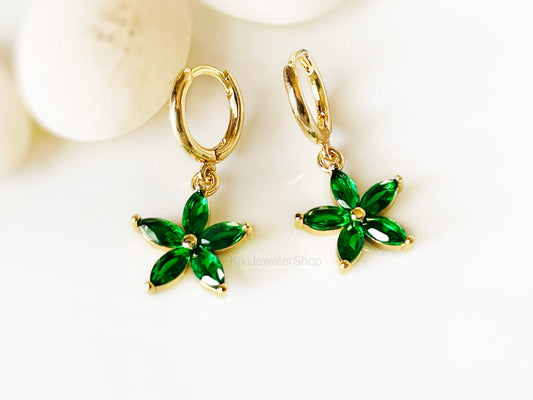 Emerald Flower Dangle Earrings