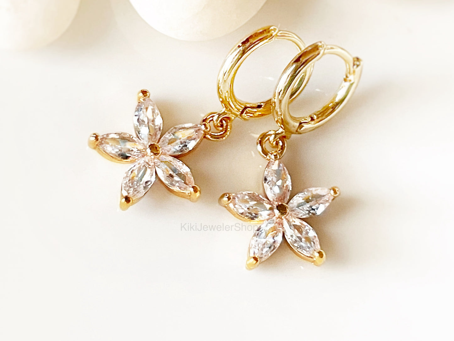 Ruby Flower Dangle Earrings