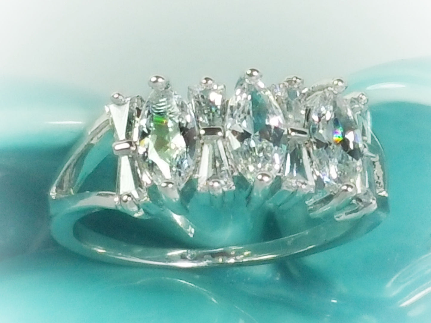 Marquise and baguette stone statement ring in 18k white gold, gift for her, gift for mom