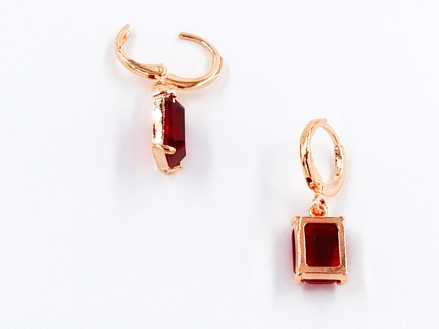 Small emerald cut ruby dangle earring, red gemstone drop earrings, July birthstone, gift for her, gift for daughter, Christmas gift