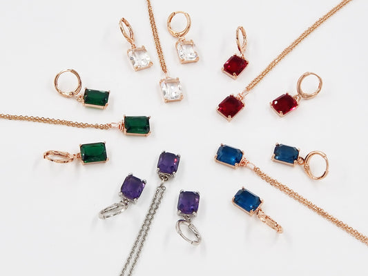 Small emerald cut gemstone 2pc jewelry set