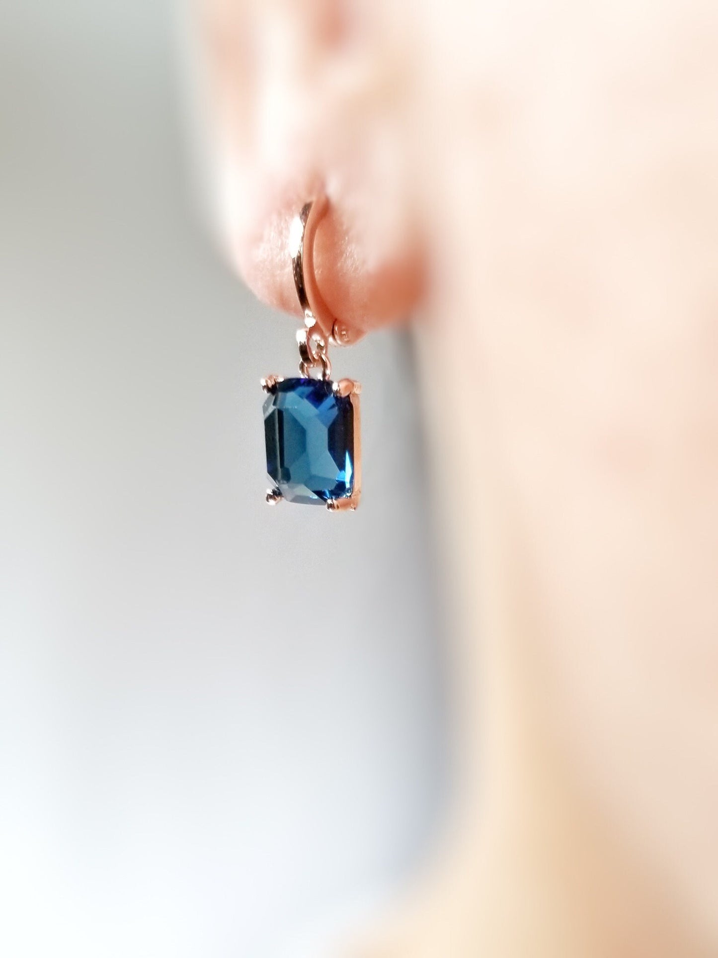 Small emerald cut gemstone 2pc jewelry set