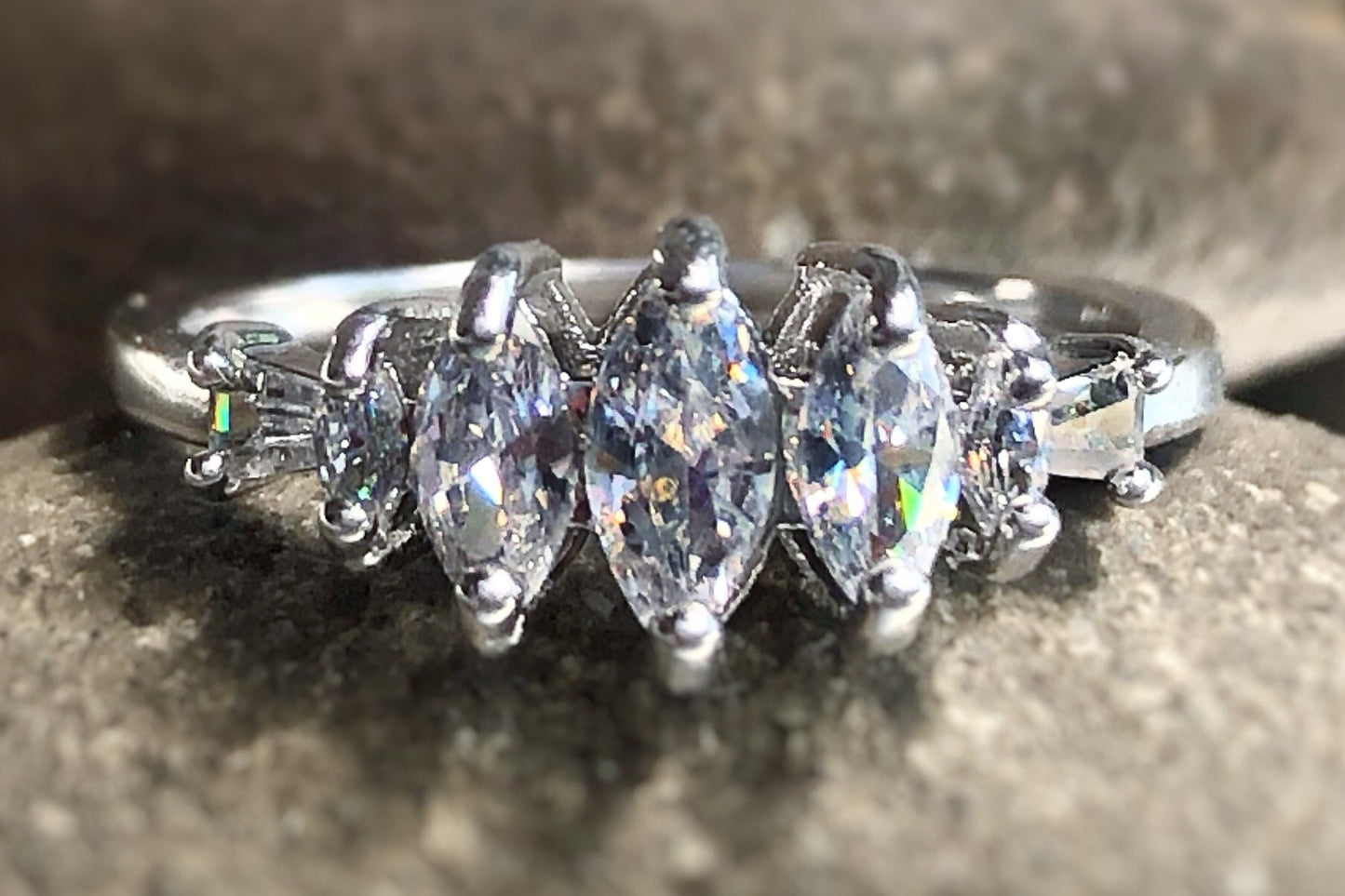 marquis cut 5 stone wedding ring  in 18k white gold, gift for her, gift for mom