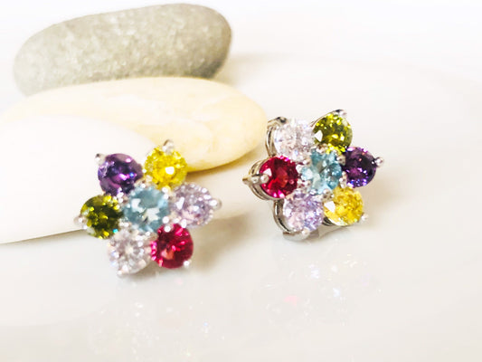 Multi-color gemstone stud earrings
