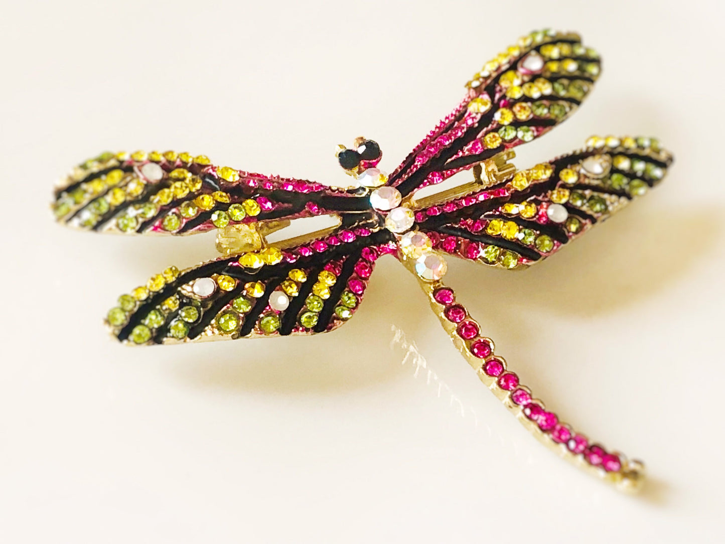 Multicolored dragonfly crystal brooch pin in gold, gift for her, gift for mom