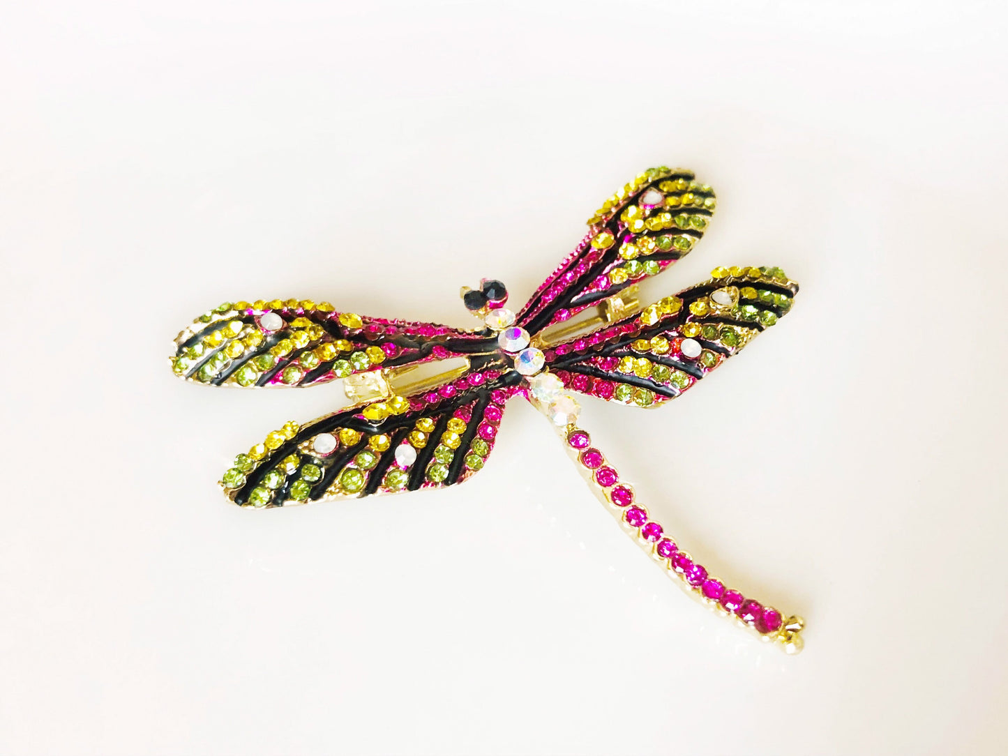 Multicolored dragonfly crystal brooch pin in gold, gift for her, gift for mom