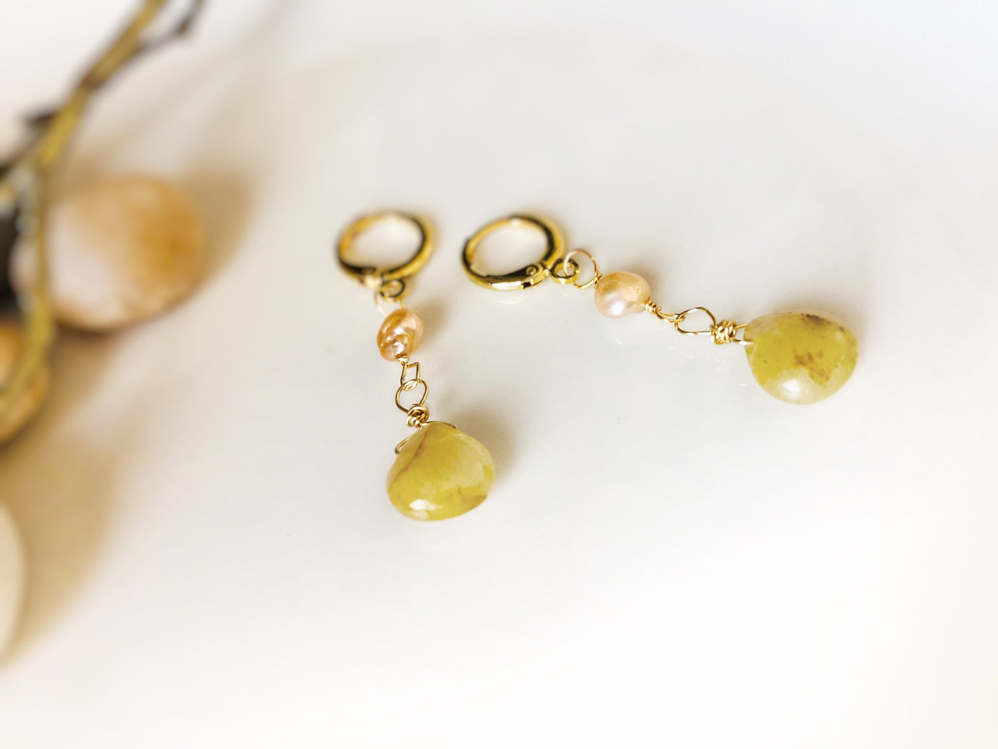 Citrine pearl dangle earrings in 18k gold filled, natural gemstone drop earrings, gift for her, gift for mom
