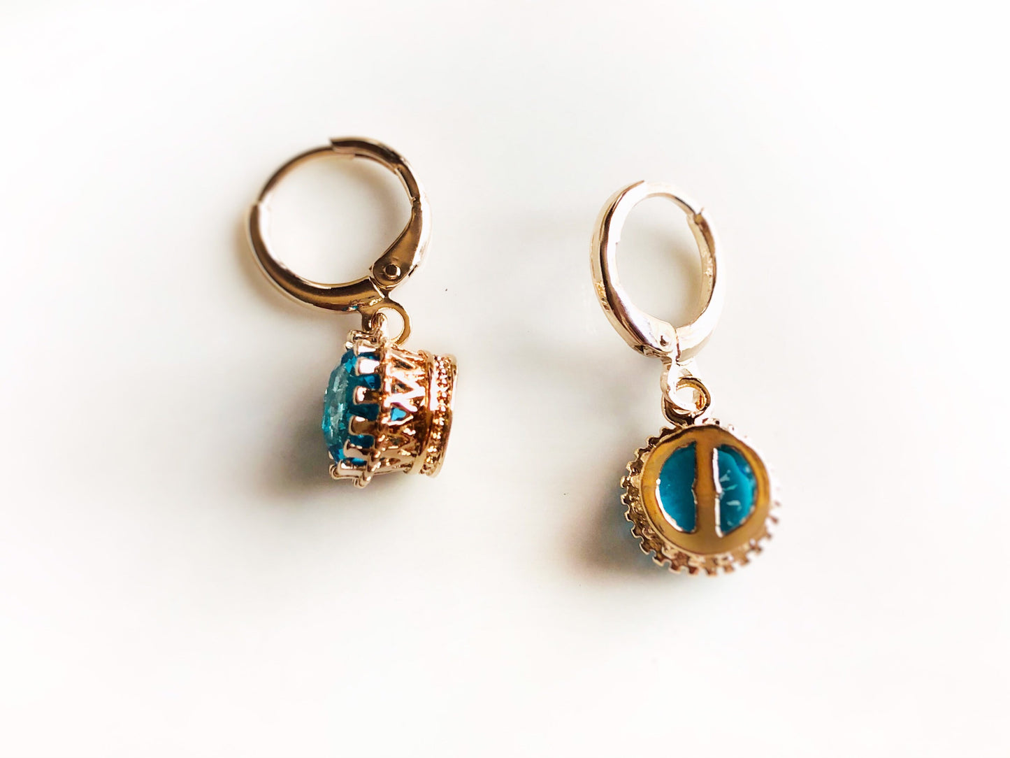 Blue topaz 8mm bezel dangle earrings, blue round gemstone drop earrings, gift for her, gift for daughter, December birthstone