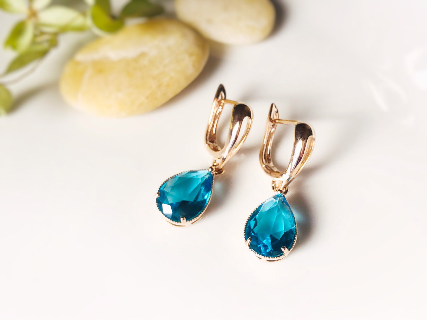Blue topaz teardrop dangle earrings, December birthstones, blue gemstone earrings, gift for her, gift for mom, bridesmaids earrings