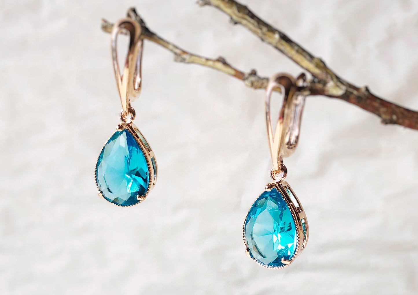 Large blue topaz dangle earrings, large teardrop sky blue gemstone earrings, gift for her, bridesmaids earrings, December birthstone