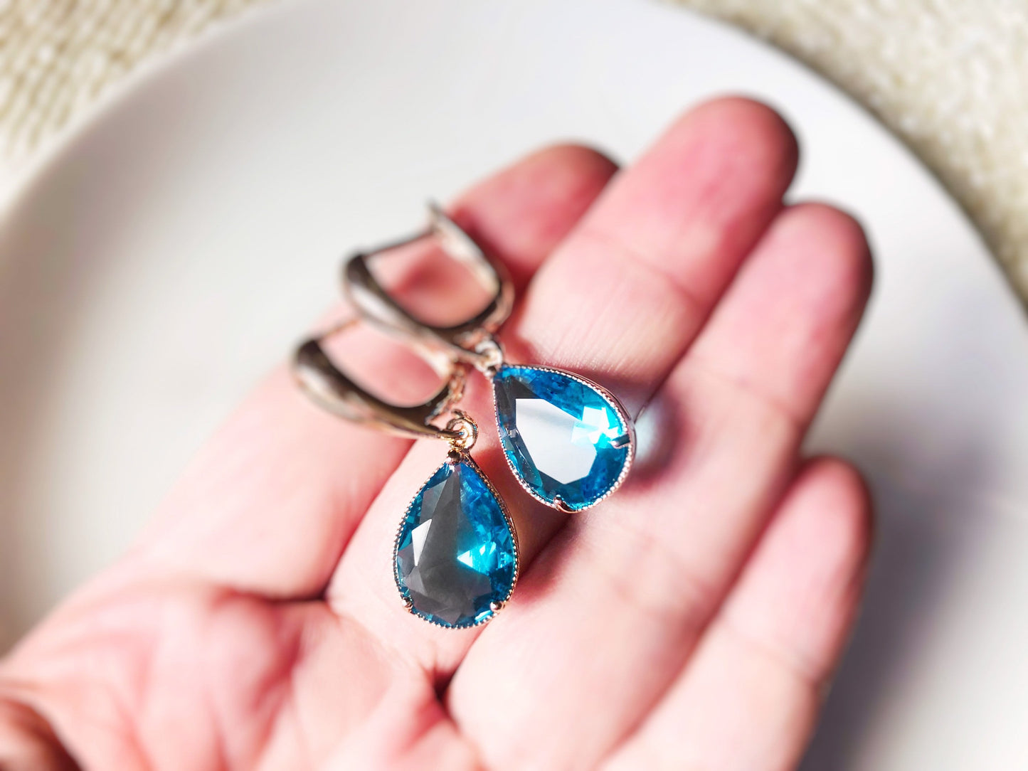 Large blue topaz dangle earrings, large teardrop sky blue gemstone earrings, gift for her, bridesmaids earrings, December birthstone