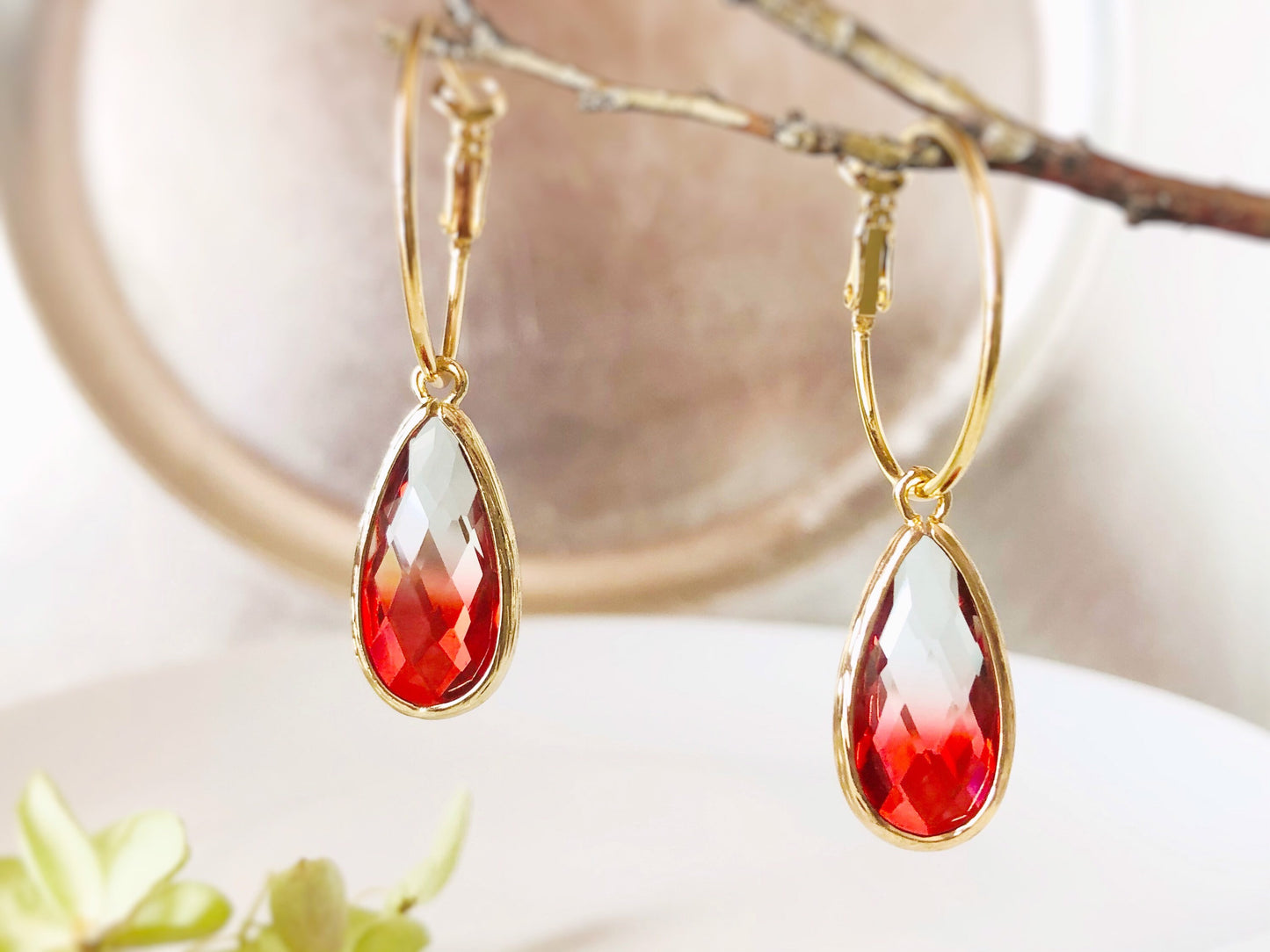 Bicolor imperial topaz long earrings in 14K gold, long statement orange crystal earrings, gift for her, gift for mom