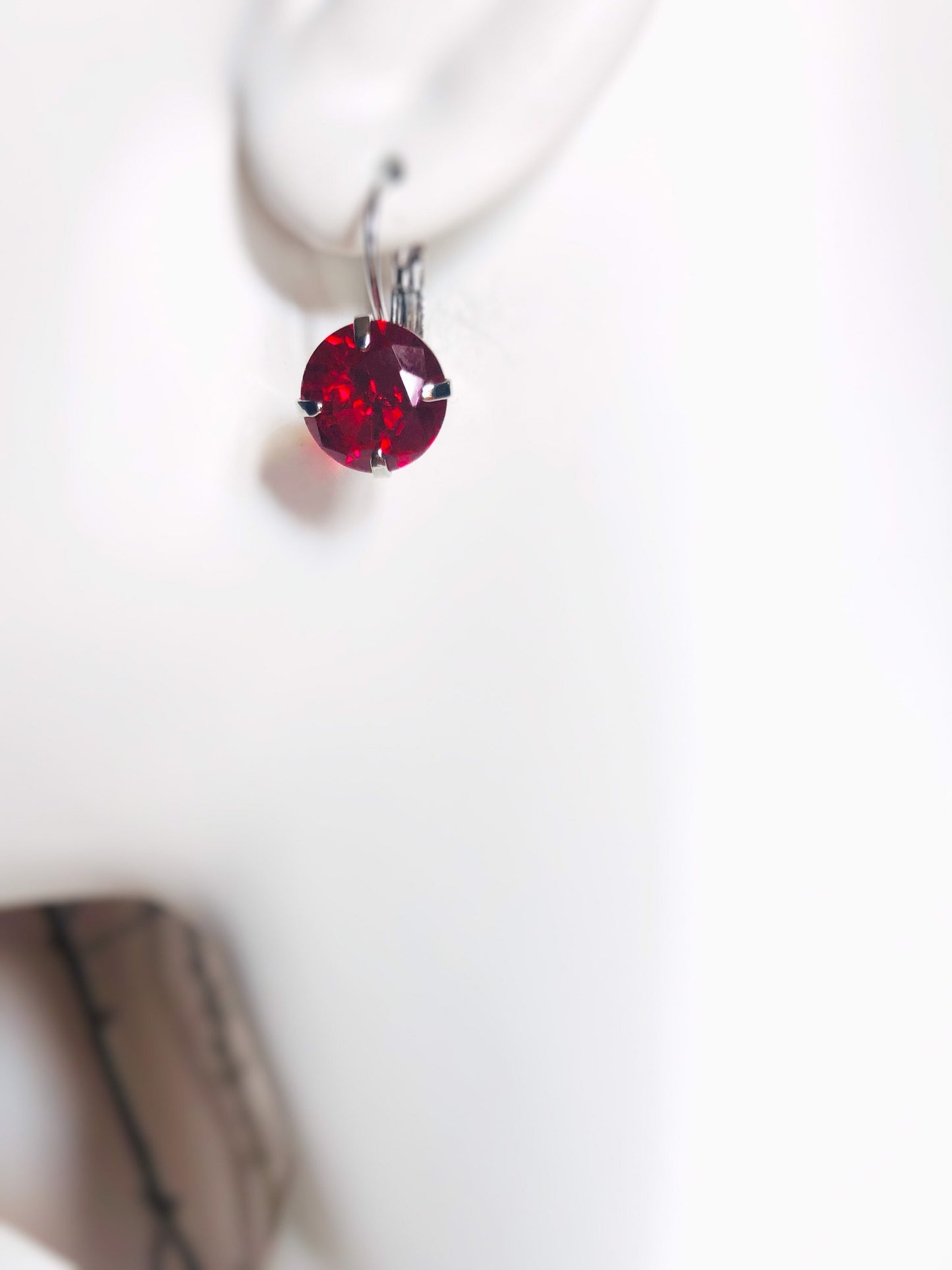 Ruby solitaire lever back earrings, red gemstone stud, July birthstone, gift for mom, simple stud leverback