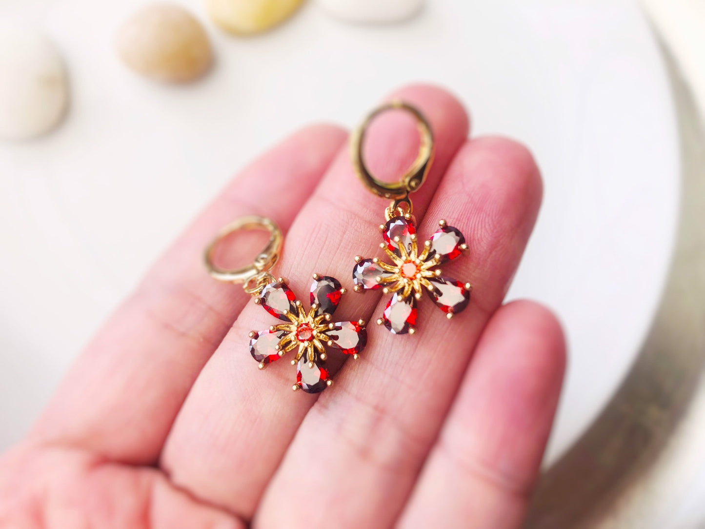 Emerald Green Flower Dangle Earrings