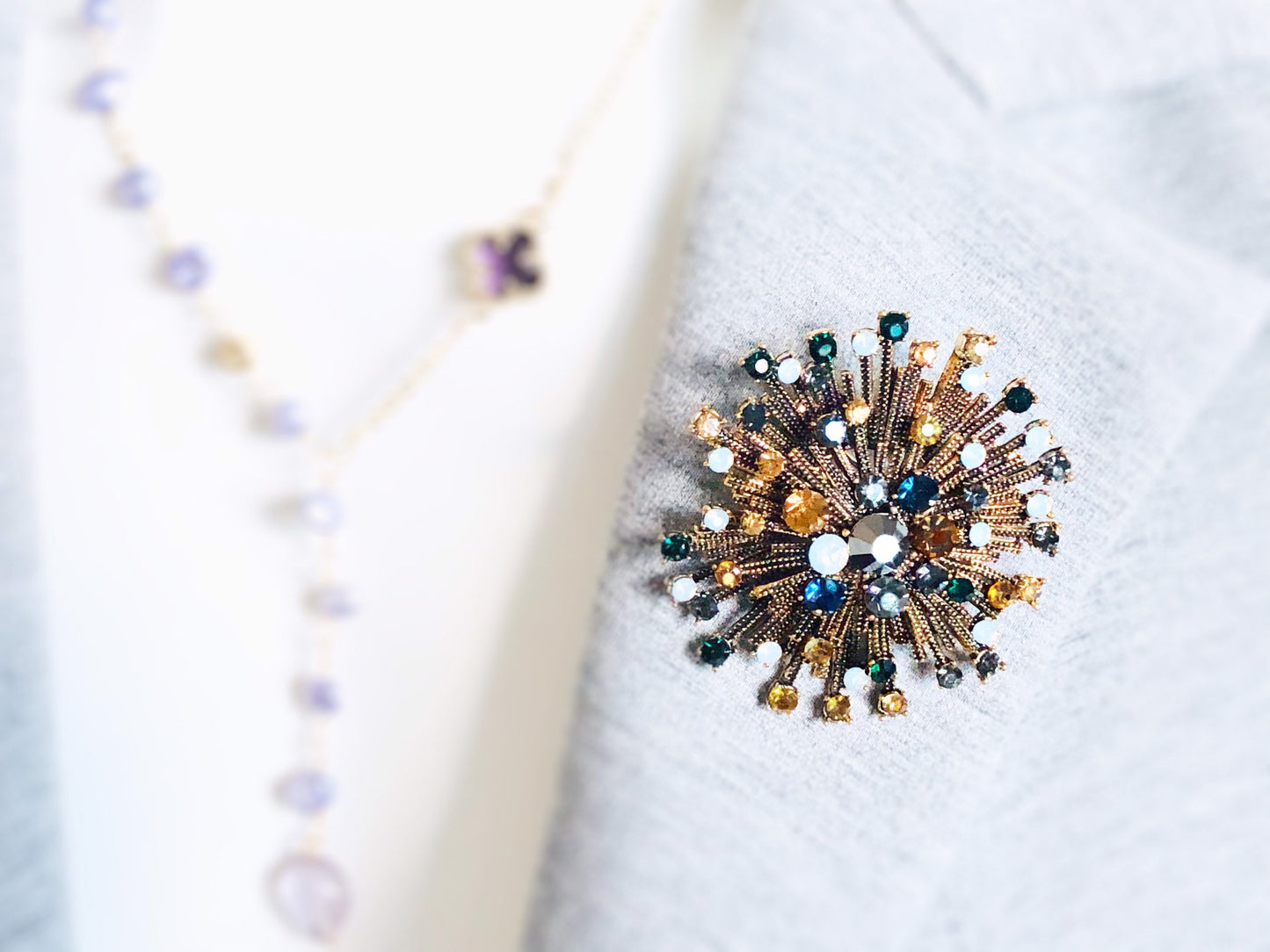 black crystal starburst  brooch pin gold, black statement large pendant, gift for mom, gift for her