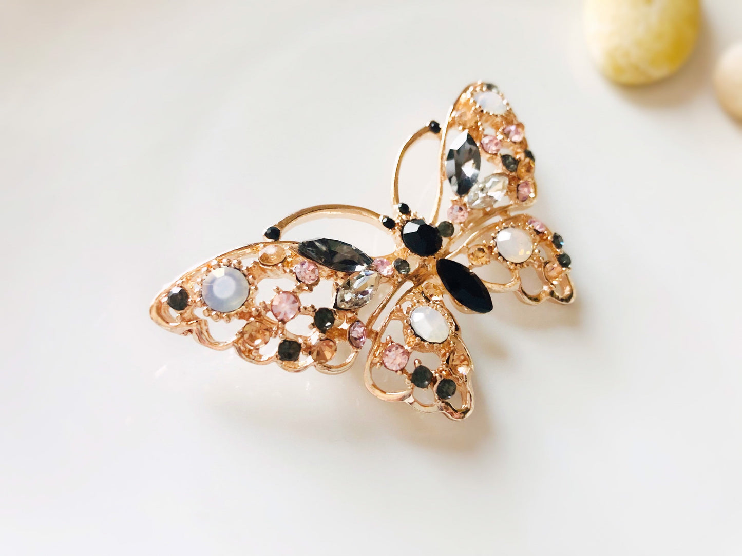 Multicolor crystal butterfly brooch pin rose gold, large butterfly crystal statement brooch, gift for her, gift for mom