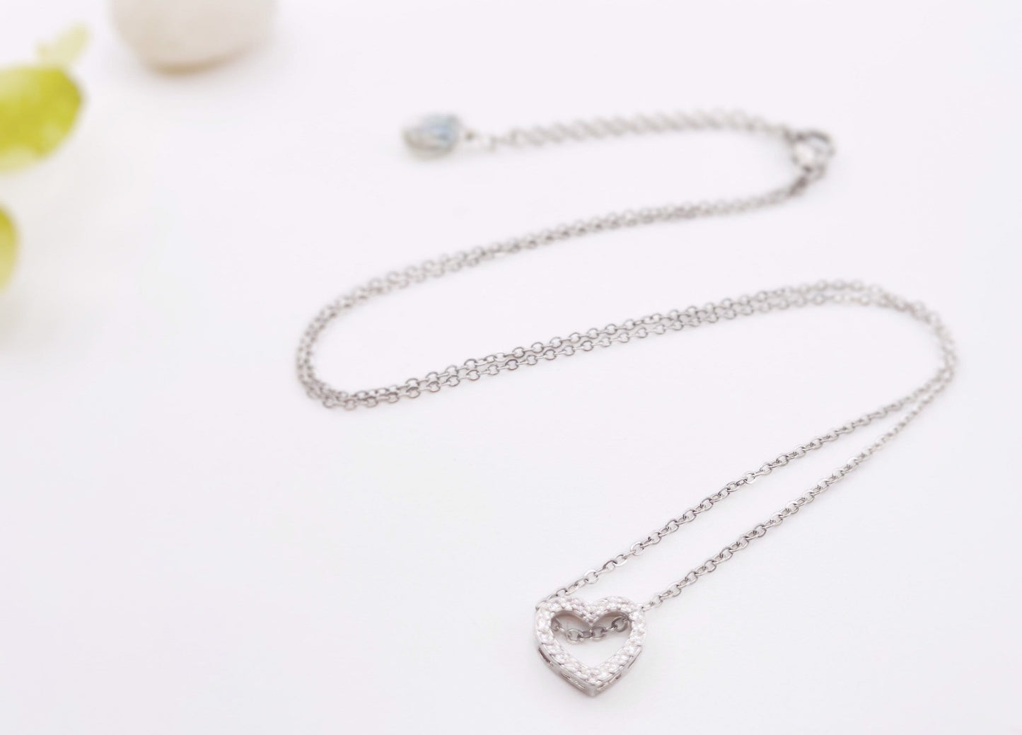 White Sapphire Small Heart Pendant Necklace in 18K White Gold Fillled, Dainty Necklace, Gift for Women, Gift for Mom