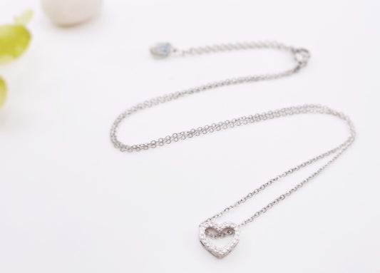 White Sapphire Small Heart Pendant Necklace in 18K White Gold Fillled, Dainty Necklace, Gift for Women, Gift for Mom