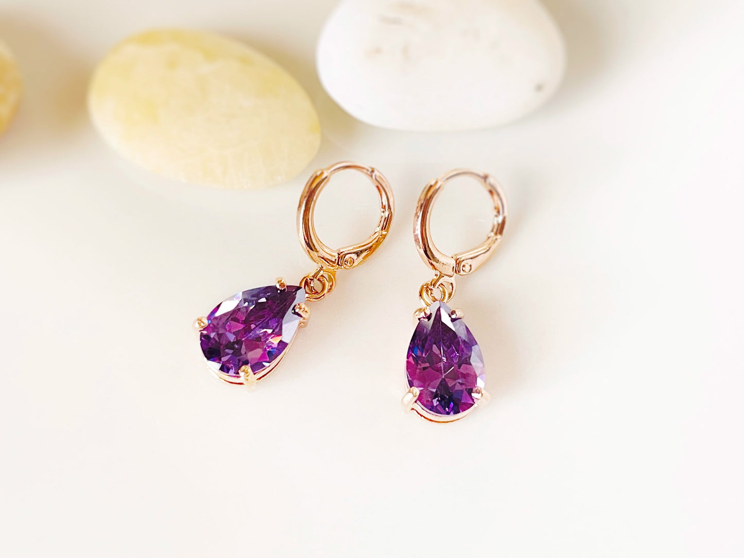 Amethyst teardrop dangle earring in 14k gold, February birthstones, purple gemstone earrings, gift for her, gift for mom