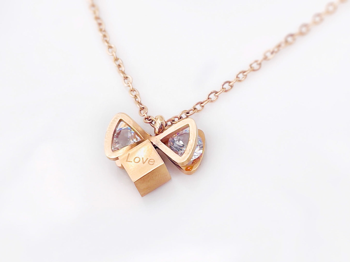 LOVE Pendant Necklace in 18K Rose Gold Fillled, white sapphire love dainty necklace, , Gift for Women, Gift for Mom, valentines gift