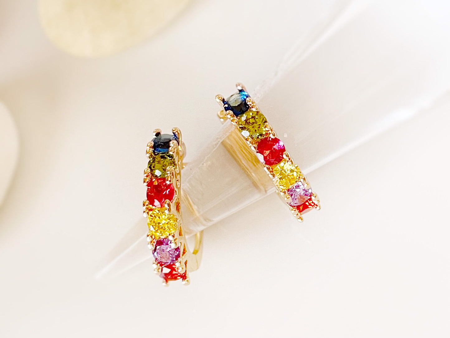 Rainbow Gemstone Hoop Earring in 14k gold, Multicolor Gemstone Hoop earrings, Gift For Her, Gift For Mom