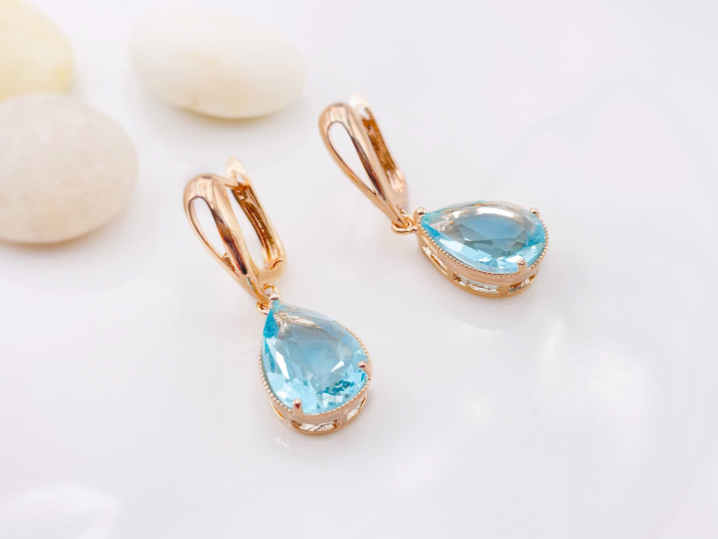 Aquamarine dangle earrings, large teardrop light blue gemstone earrings, gift for  mom, gift for her March birthstones, bridesmaids earrings