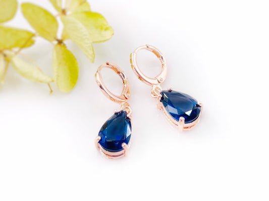Sapphire teardrop dangle earrings, September birthstone, navy blue gemstone earrings, gift for her, gift for girl, bridesmaids gift