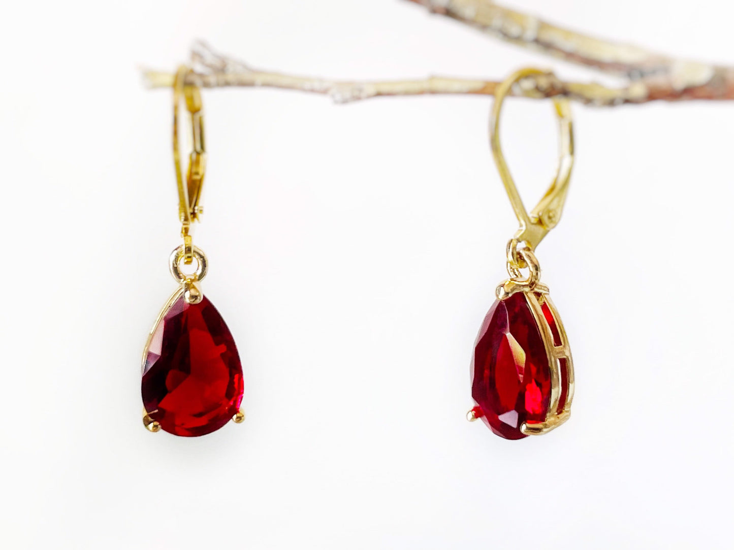 Teardrop ruby earring gold, red gemstone drop earrings, gift for her, gift for mom, July birthstone, emerald drop earrings