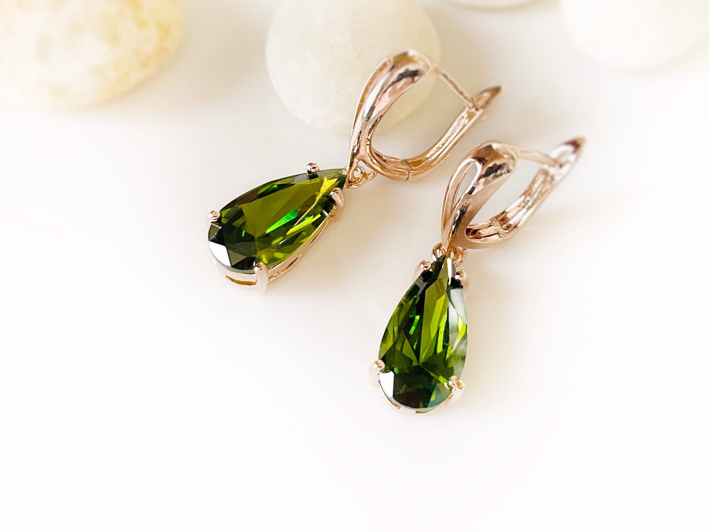 Peridot teardrop dangle earrings, olive green gemstone earrings, gift for her, gift for mom, August birthday gift