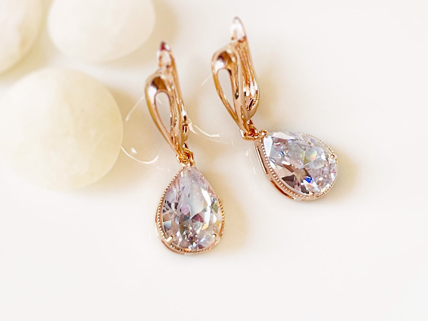 White sapphire teardrop dangle earrings,  large teardrop white gemstone earrings, gift for  mom, bridal party earrings, April birthstone