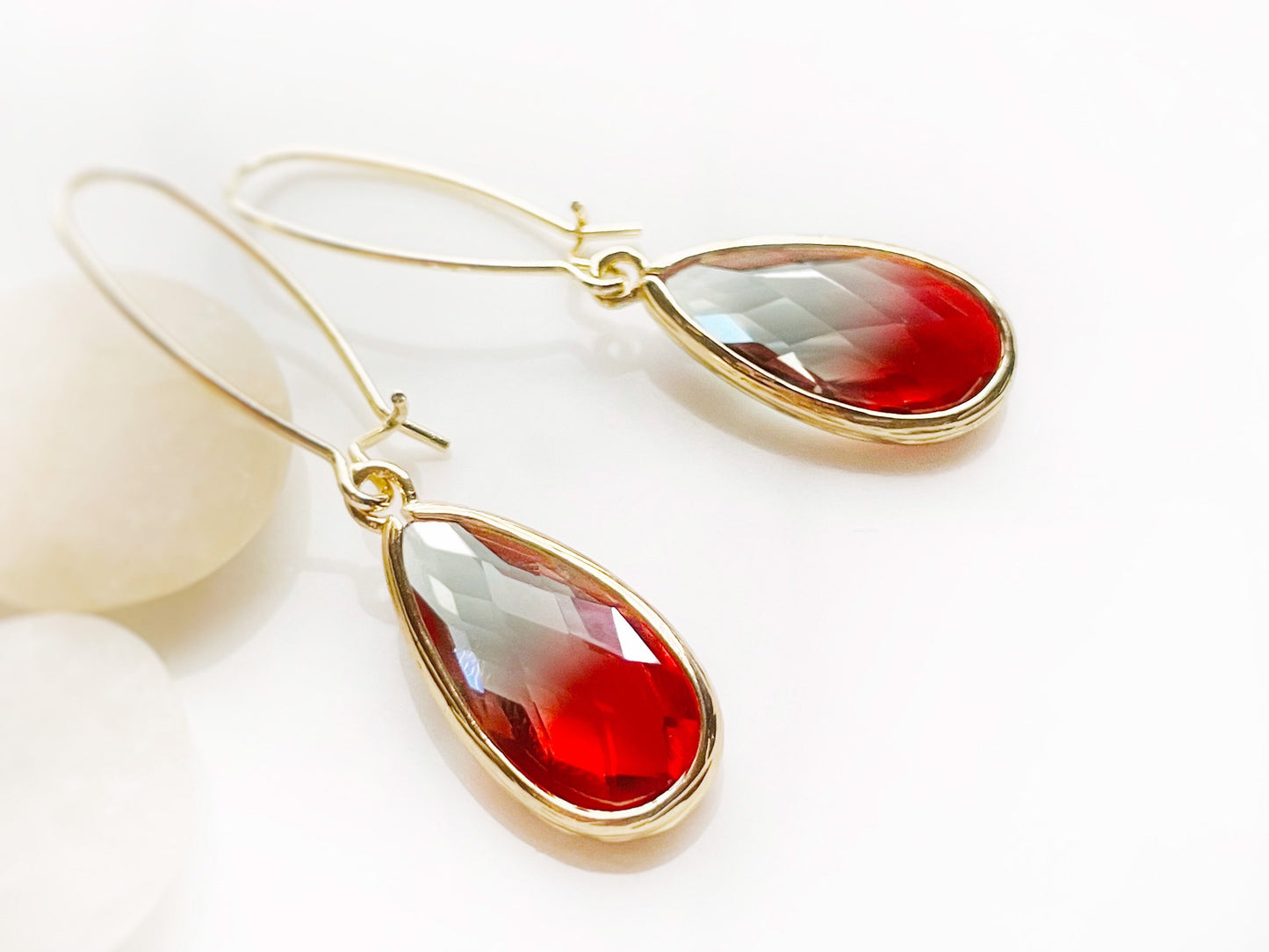 Bicolor imperial topaz long earrings in 14K gold, long statement orange crystal earrings, gift for her, gift for mom